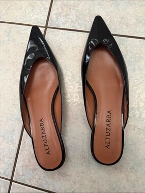 Altuzarra Black Patent Pointed Mule Flats